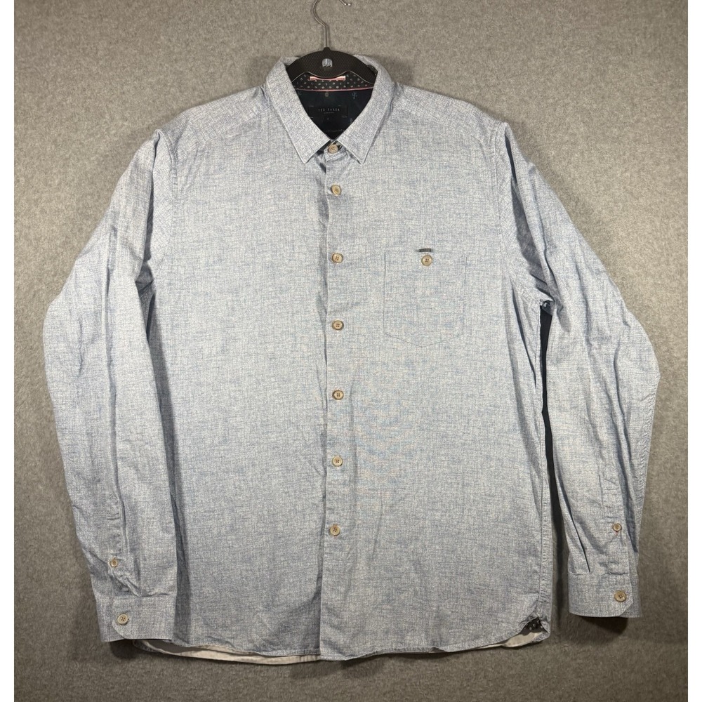 Ted Baker Men's Size 6 Blue Solid Long Sleeve Button-Up Shirt Cotton Woven